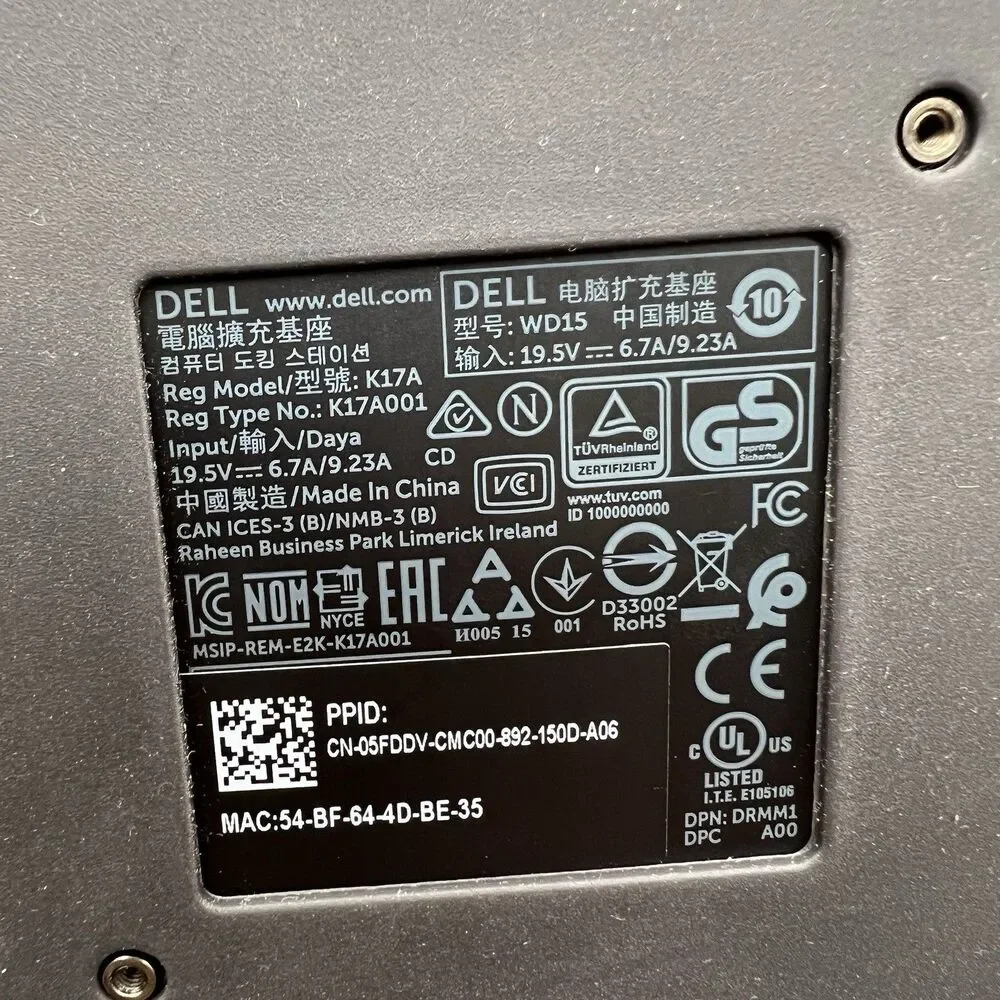 Dell WD15-K17A Docking Station with Power Adapter  Excellent Conditions